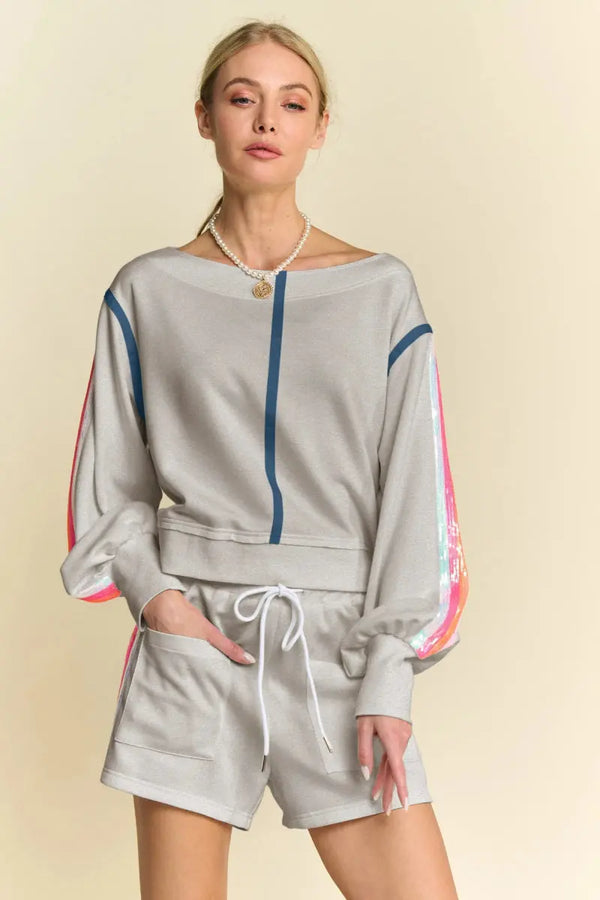 Two Piece Set - Sequin Stripe Sparkly - Party Comfy Outfit