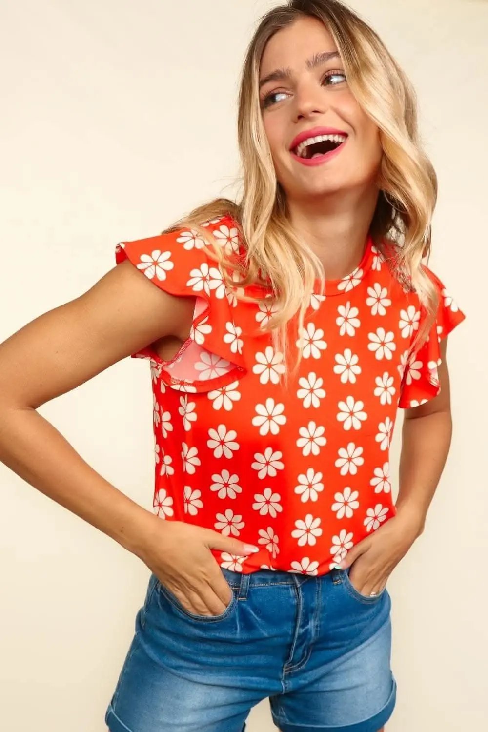 Trendsi Haptics floral knit top with ruffles