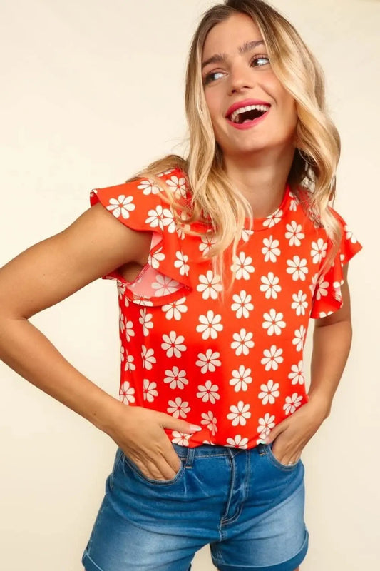 Trendsi Haptics floral knit top with ruffles