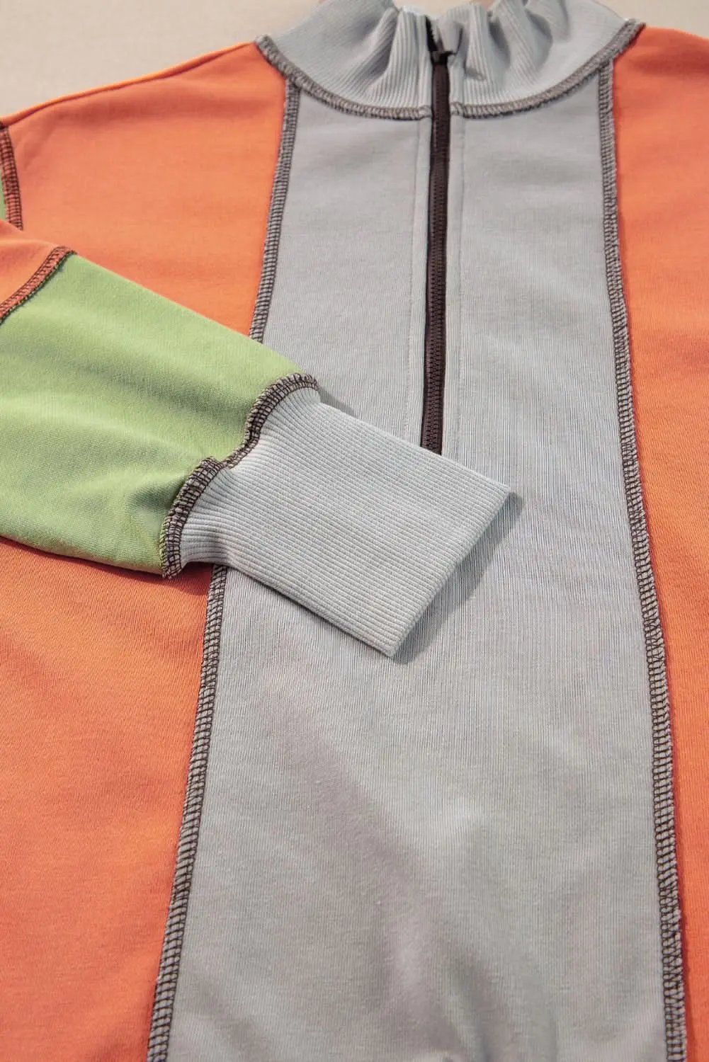 Love Salve Grey Colorblock Women's Half Zip Sweatshirt Cozy Fit Stitch Detail