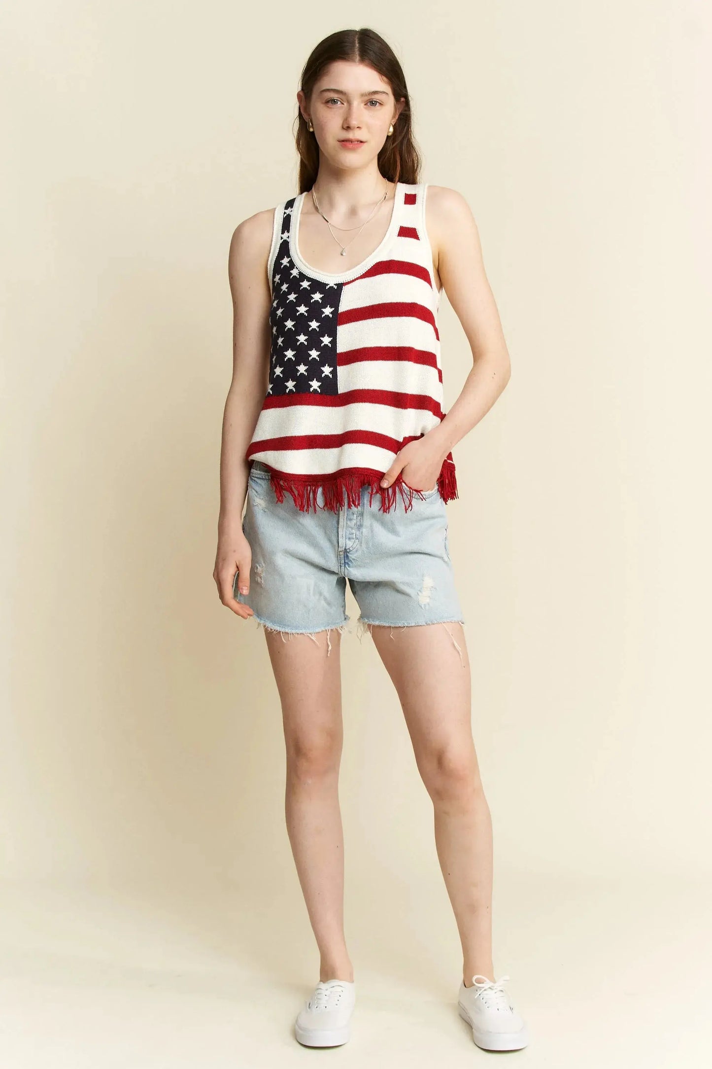 Tank Top - American Flag Fringe Plus Size - Women's Patriotic