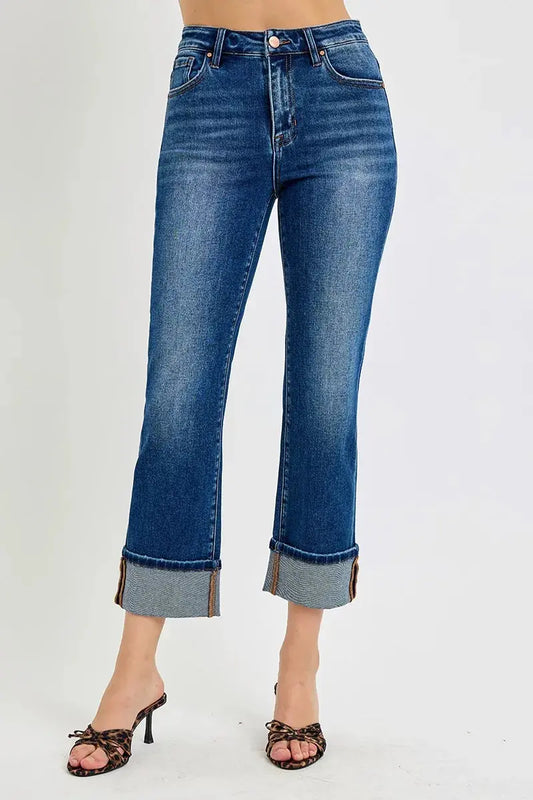 Jeans - High Rise Plus Size - Ankle Straight Cuffed