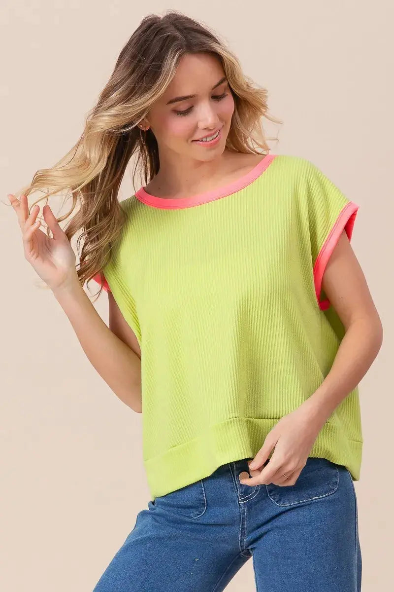 Cord Rib Knit Top - Soft & Comfortable - Casual Tee