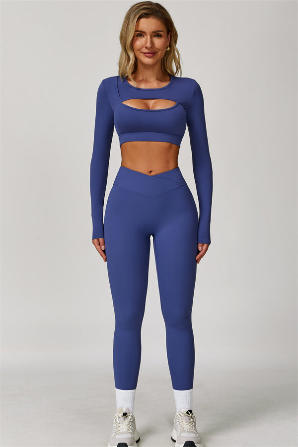 The Lavish Long Sleeve Cut-out Crop Top Leggings 2-Piece Set