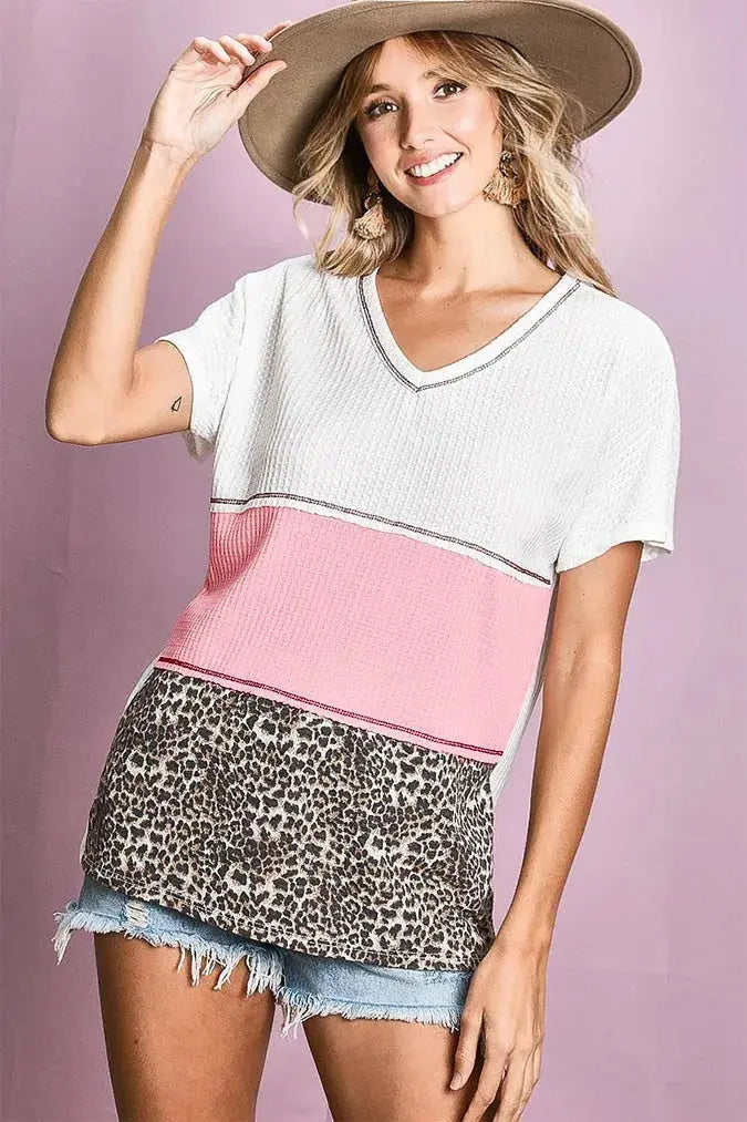 Women's Top - Color Block Waffle Knit - Soft & Relaxed