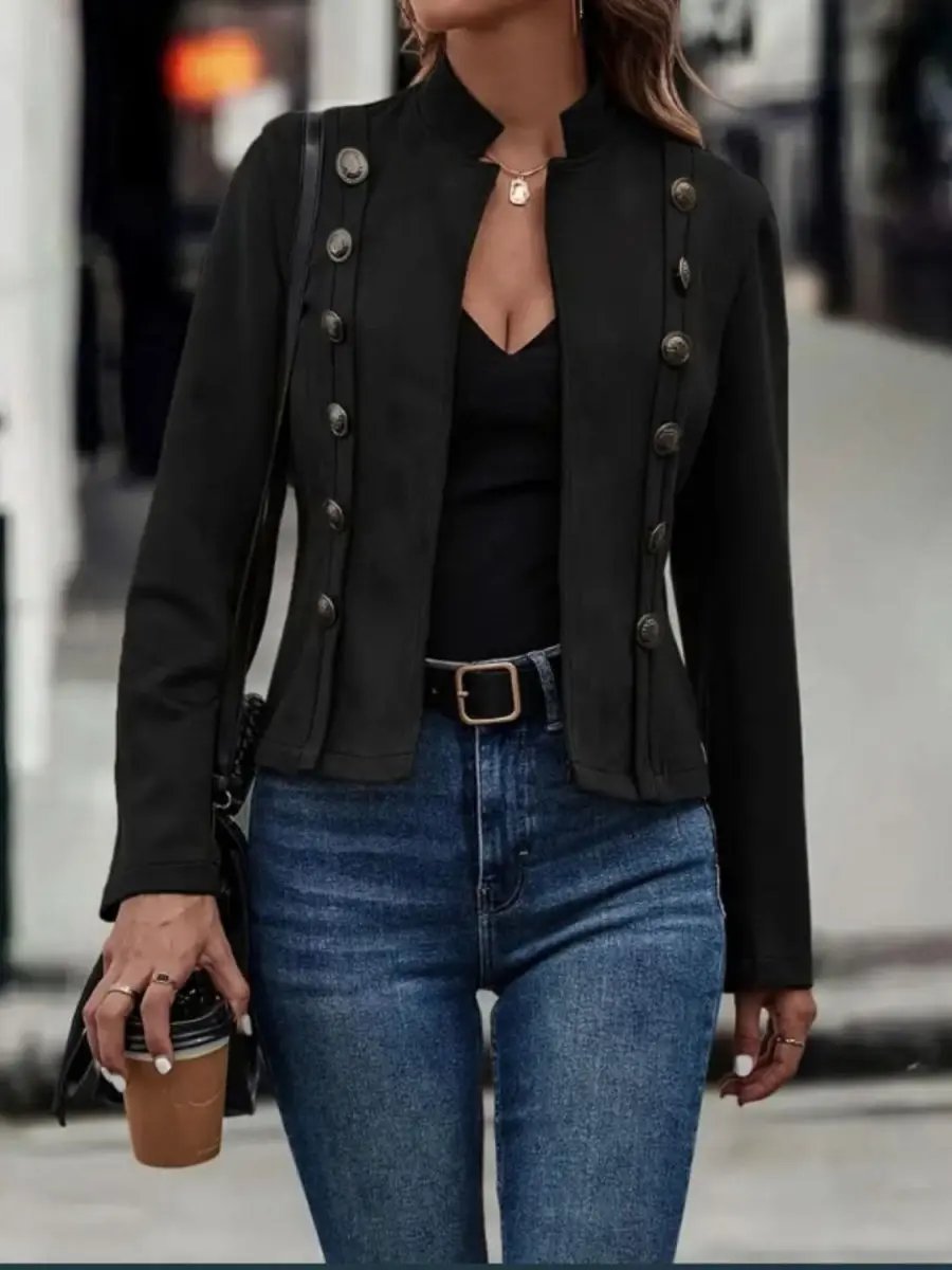 Trendsi Button-Front Jacket Women's Fashion Layering Long Sleeve Outerwear - Chic & Comfy