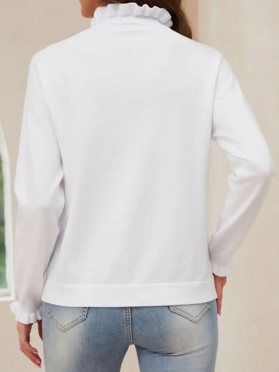 Women's Top - Button Turtleneck Ruffled - Everyday Long Sleeve