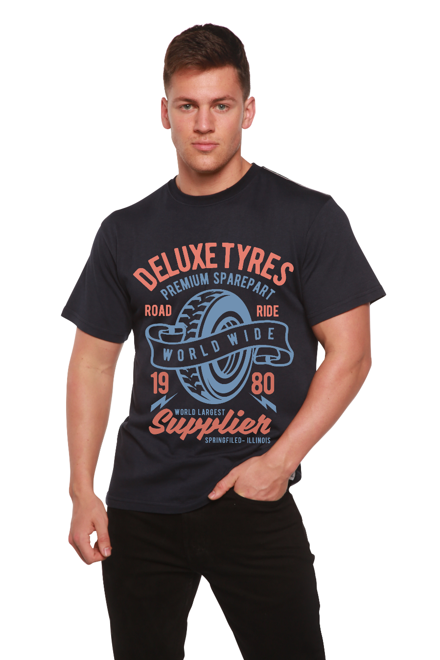 Deluxe Tyres Men's Bamboo Viscose/Organic Cotton Short Sleeve Graphic T-Shirt