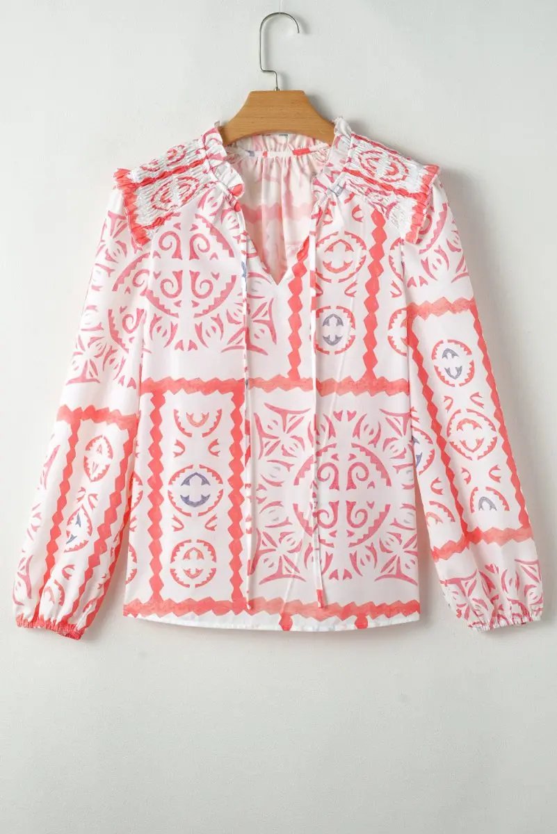 Love Salve Pink Floral Blouse Women's Daily Southern Belle Smocked Poet Top