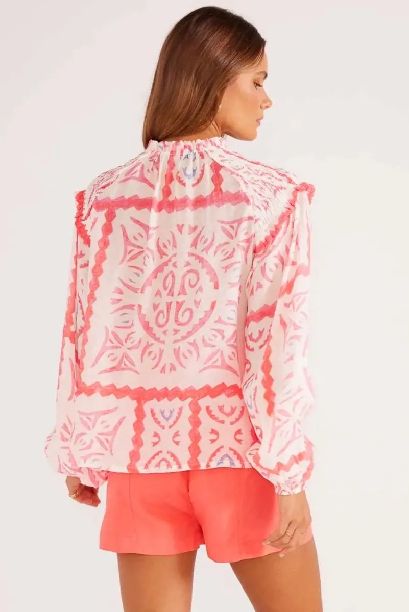 Love Salve Pink Floral Blouse Women's Daily Southern Belle Smocked Poet Top