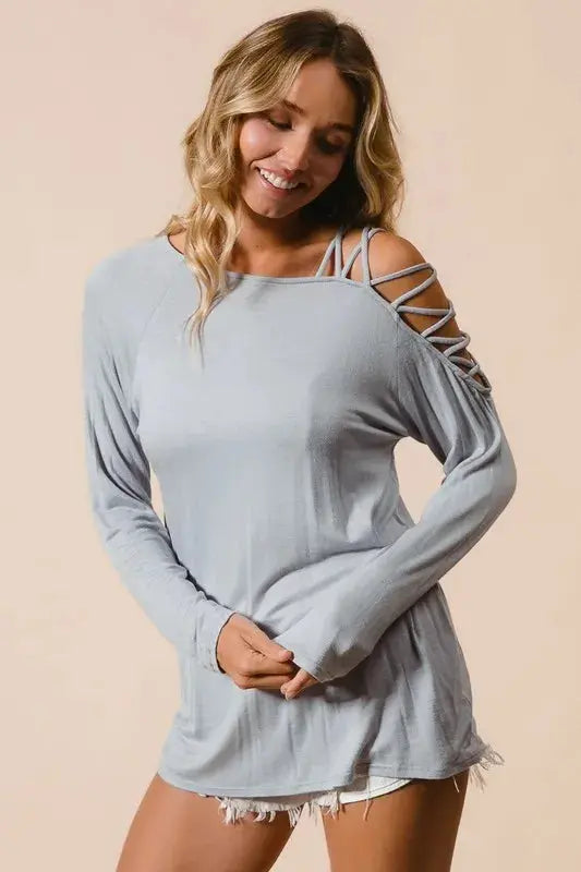 Women's Jersey Knit One Shoulder Criss Cross Top
