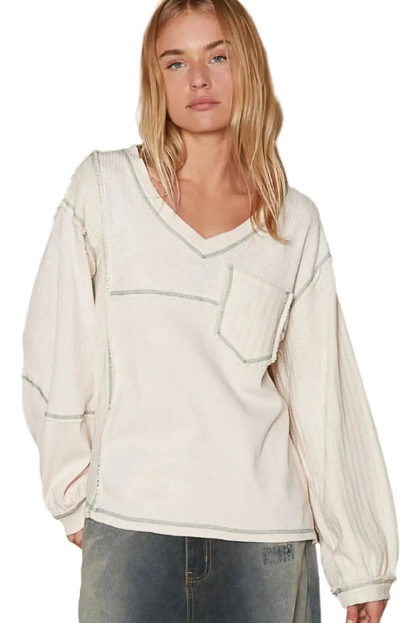 V-Neck Knit Top - Polished Texture - Chic Style