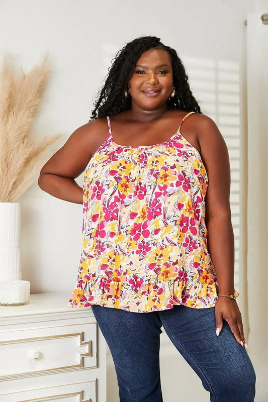Trendsi TIKTOK - Floral ruffle hem top - 100% polyester