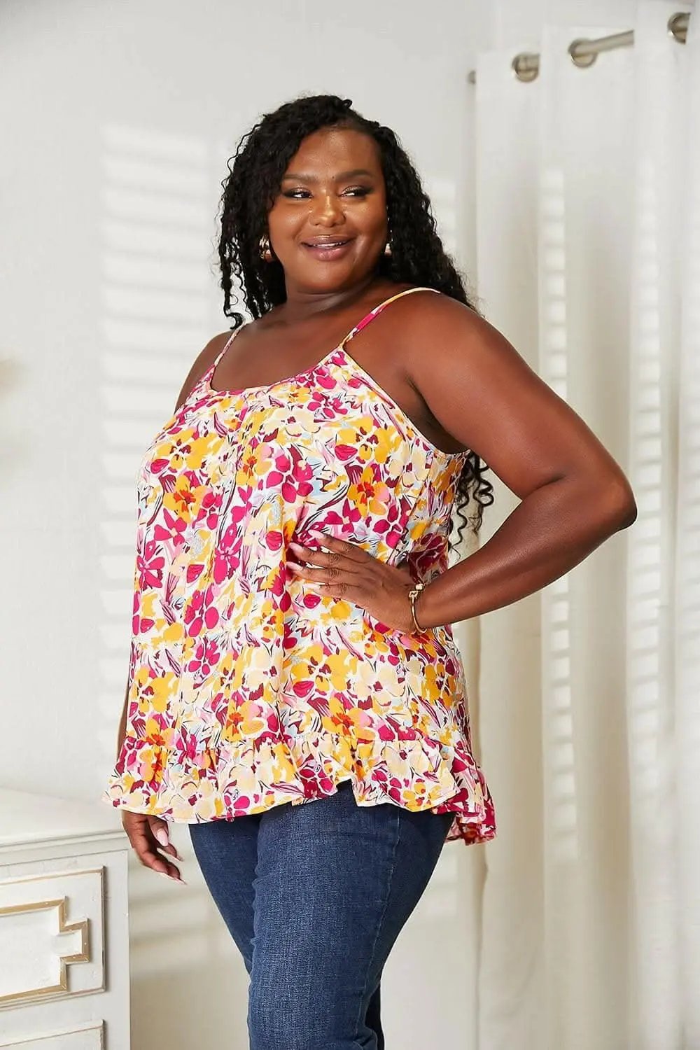 Trendsi TIKTOK - Floral ruffle hem top - 100% polyester