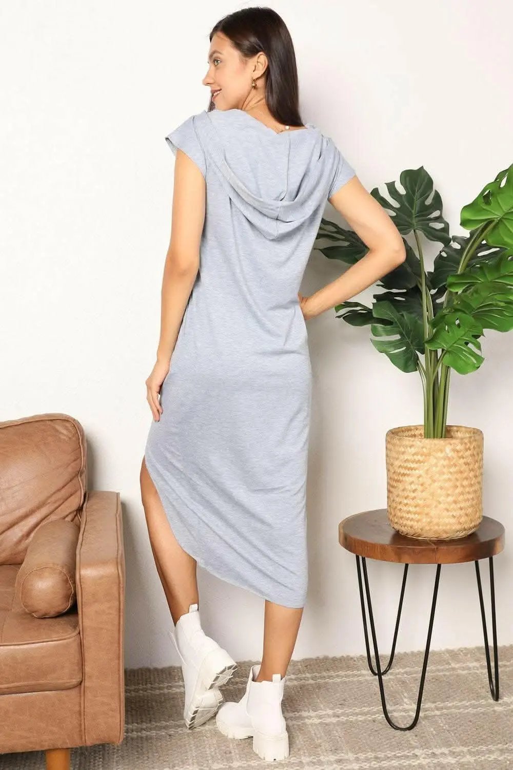 Trendsi TIKTOK - Chic hooded dress with slit & pockets