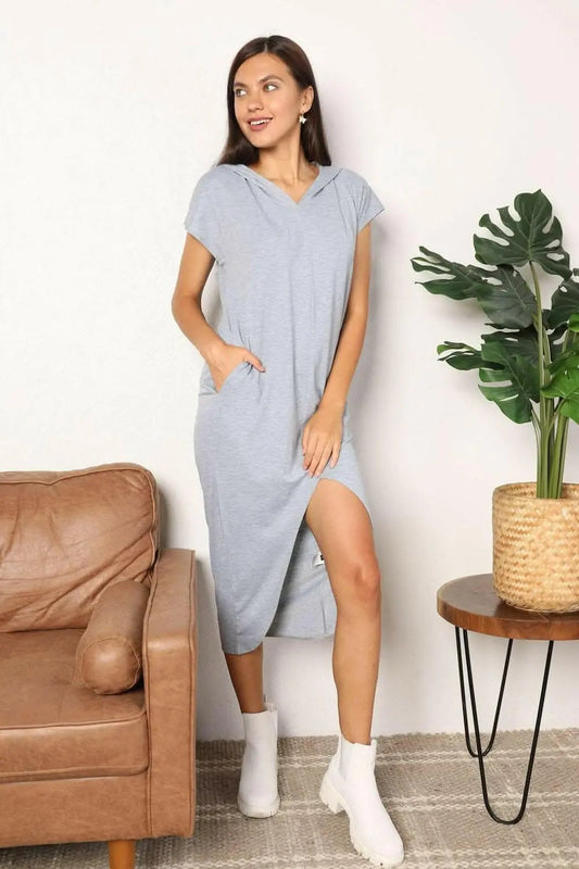 Trendsi TIKTOK - Chic hooded dress with slit & pockets