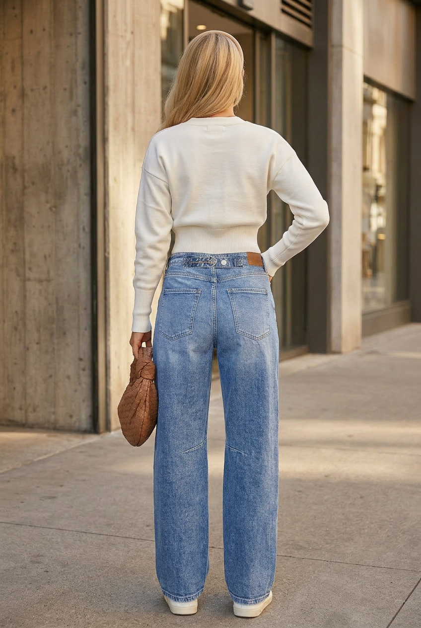 Sloane Adjustable Strap Waistband Barrel Jeans