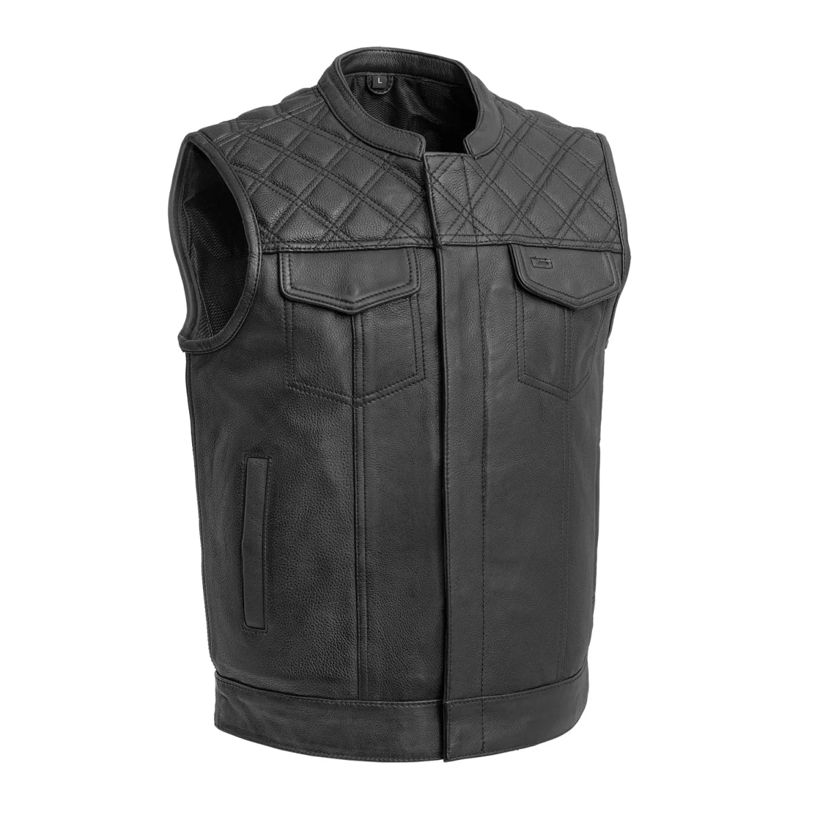 Downside Men's Motorcycle Leather Vest Orange and Green
