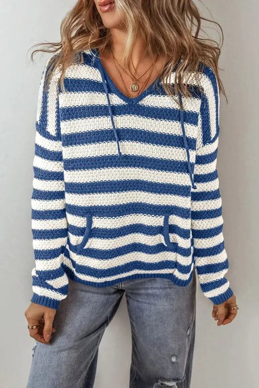 Trendsi Striped Hoodie Women's Casual Cotton Blend Drawstring Sweater - Soft & Stylish