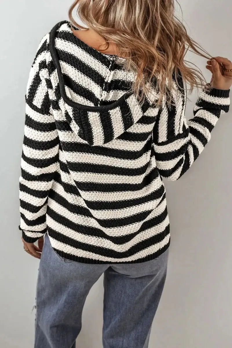 Trendsi Striped Hoodie Women's Casual Cotton Blend Drawstring Sweater - Soft & Stylish