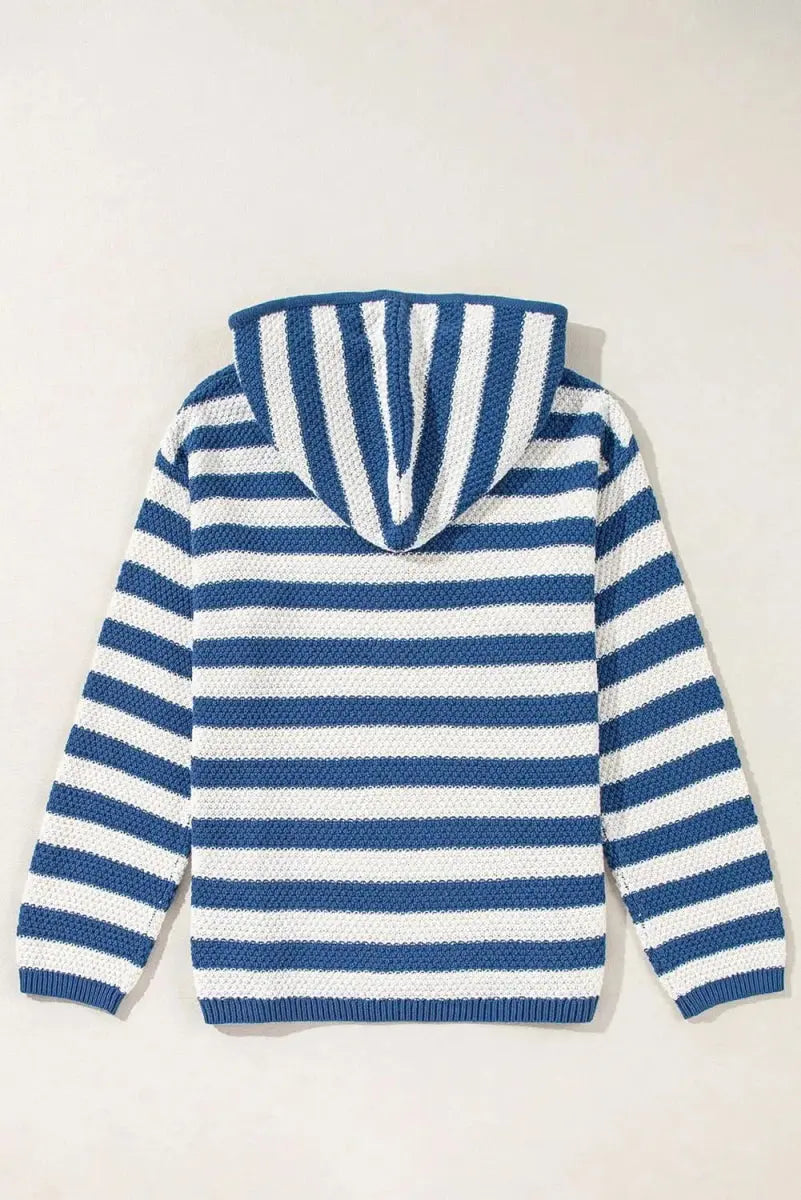Trendsi Striped Hoodie Women's Casual Cotton Blend Drawstring Sweater - Soft & Stylish