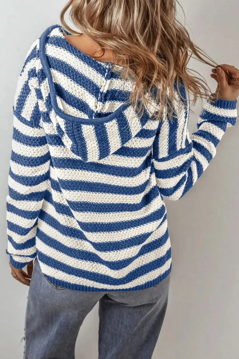 Trendsi Striped Hoodie Women's Casual Cotton Blend Drawstring Sweater - Soft & Stylish