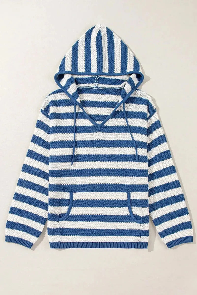 Trendsi Striped Hoodie Women's Casual Cotton Blend Drawstring Sweater - Soft & Stylish