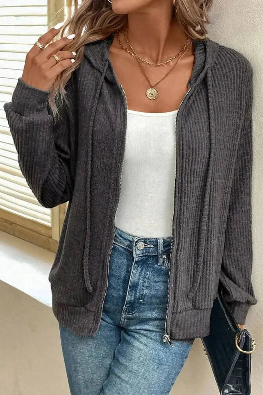 Hooded Jacket - Drawstring Zip Up - Fashion Unlined