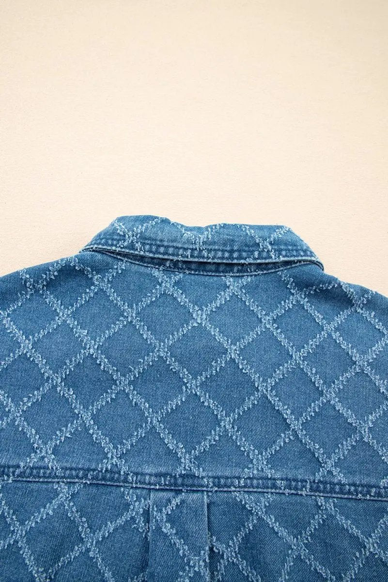 Love Salve Blue Checkered Denim Daily Wear Shirt Women's Casual Short Sleeve Top