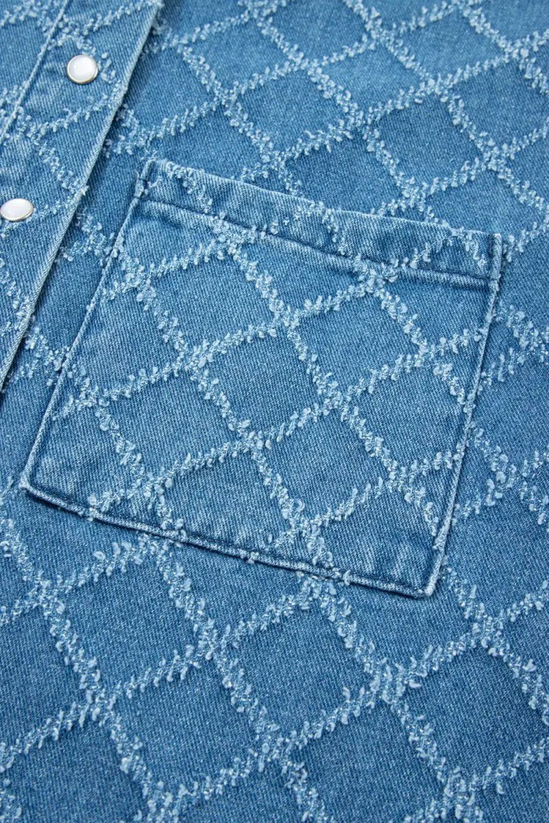 Love Salve Blue Checkered Denim Daily Wear Shirt Women's Casual Short Sleeve Top