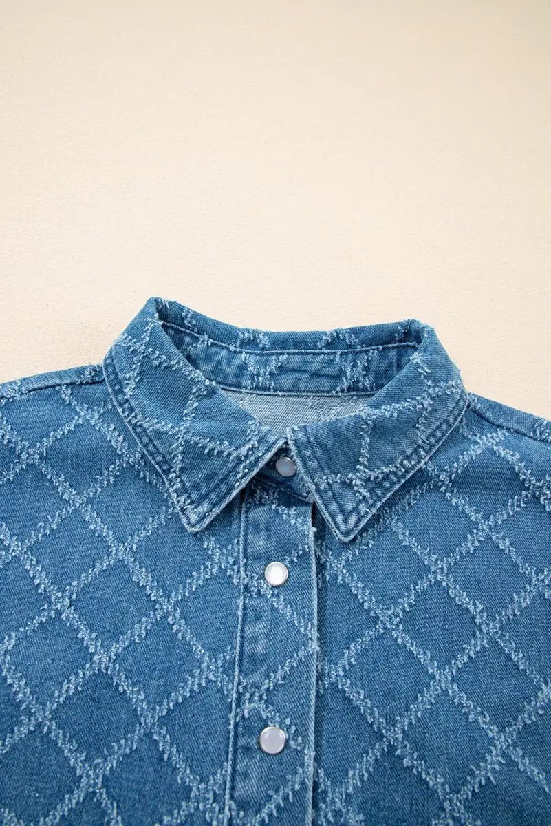 Love Salve Blue Checkered Denim Daily Wear Shirt Women's Casual Short Sleeve Top