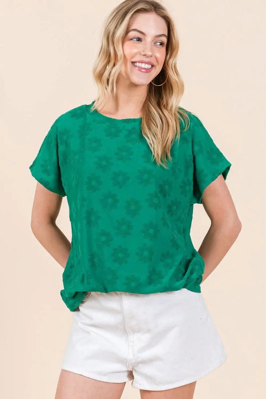 Trendsi BOMBOM floral texture tee, short sleeve - Premium Quality