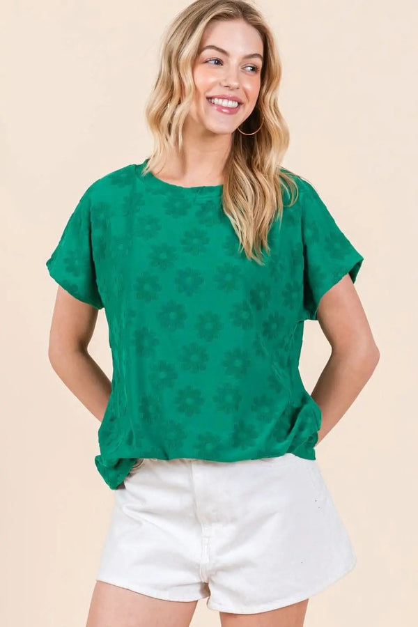 Trendsi BOMBOM floral texture tee, short sleeve - Premium Quality
