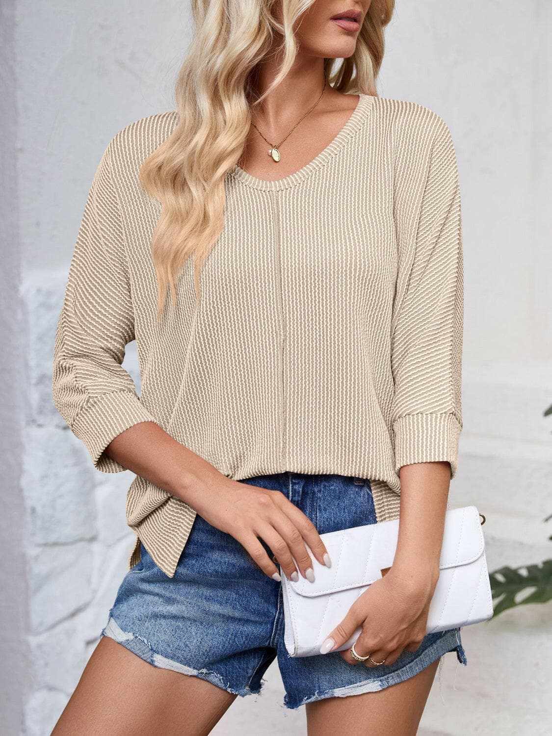 Trendsi just arrived - Textured 3/4 sleeve blouse