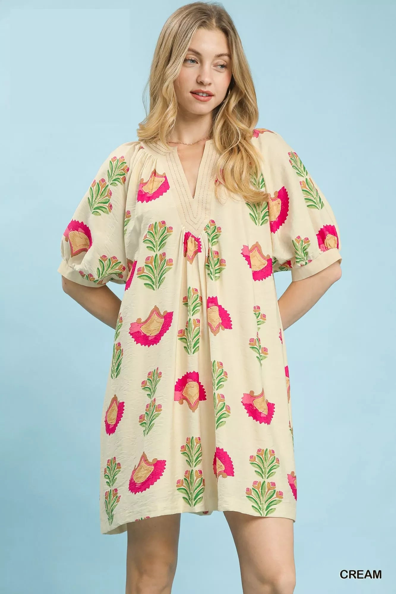 Umgee Abstract Print Mini Dress in Cream