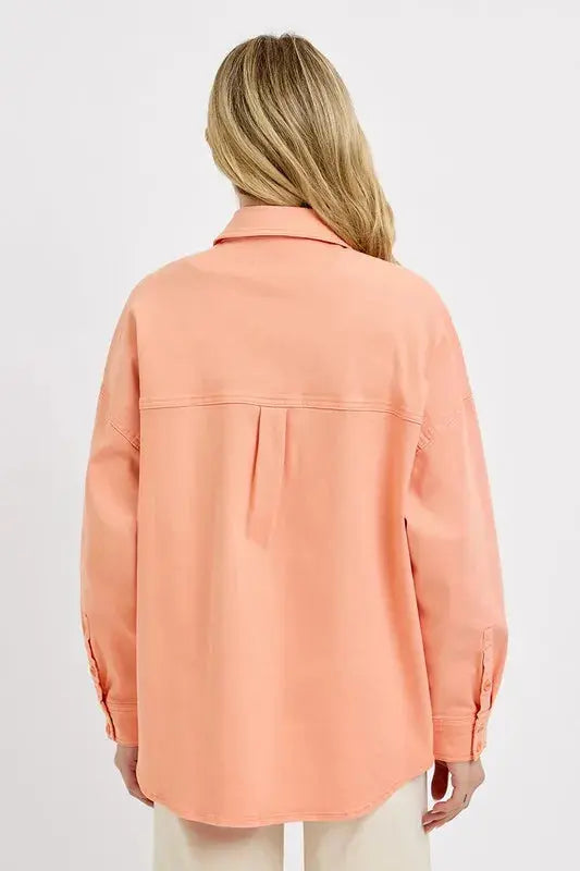 Plus Size Denim Shacket - Button Down - Casual Long Sleeve