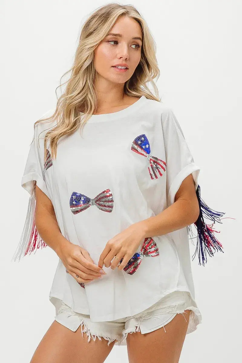 Women's T-Shirt - Sequin Flag - Patriotic USA