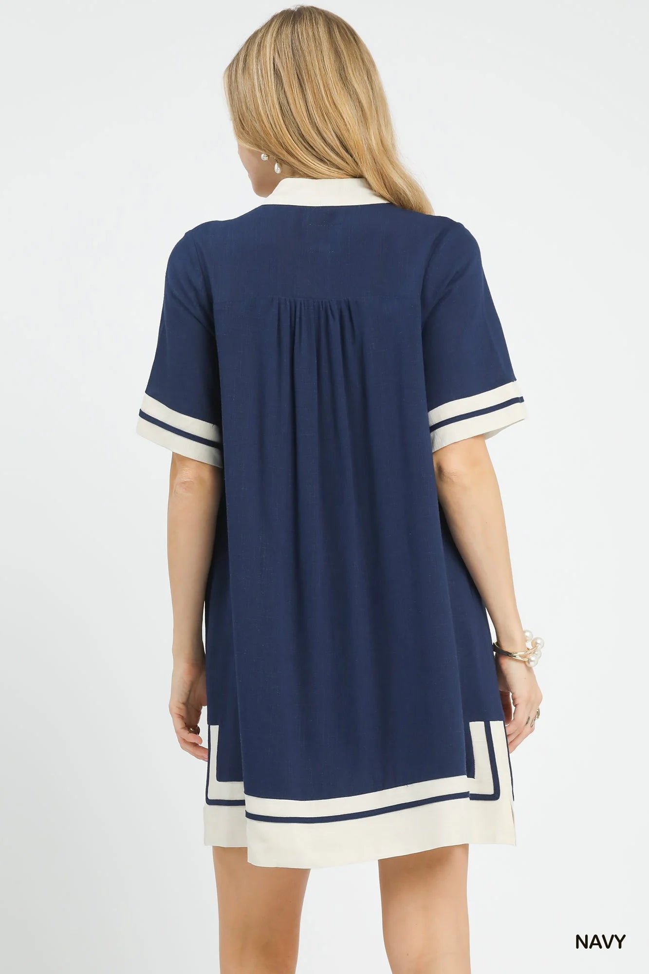 Umgee Linen Rayon Mini Dress in Navy