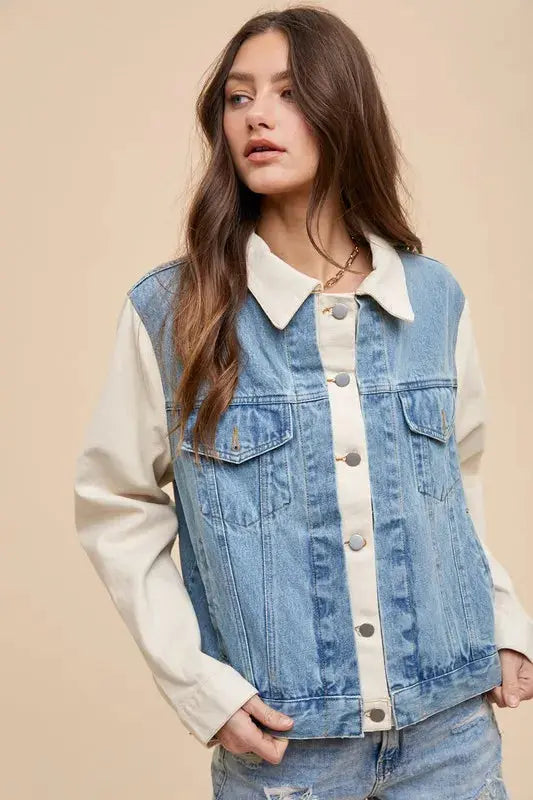 Denim Jacket - Collared Neck Double Placket - Classic Style