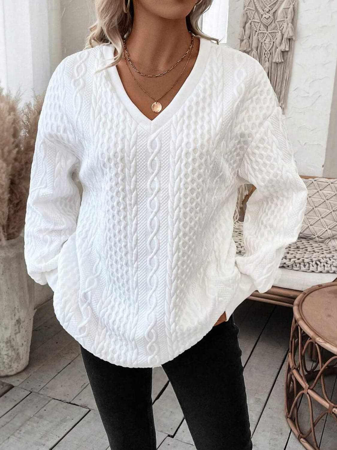 Trendsi Casual V-neck long sleeve top