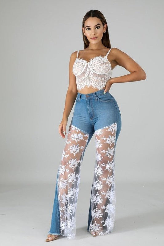 GJG Denim |Lace Bell Bottom Jean