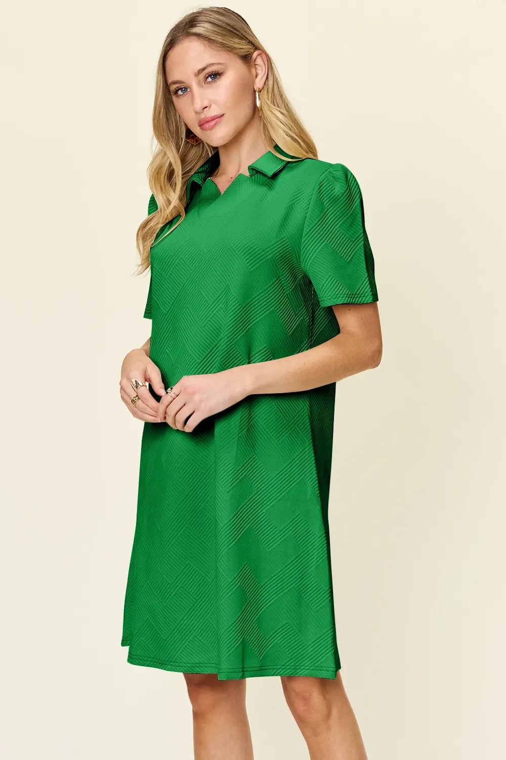 Double Take Textured Collared Short Sleeve Dress