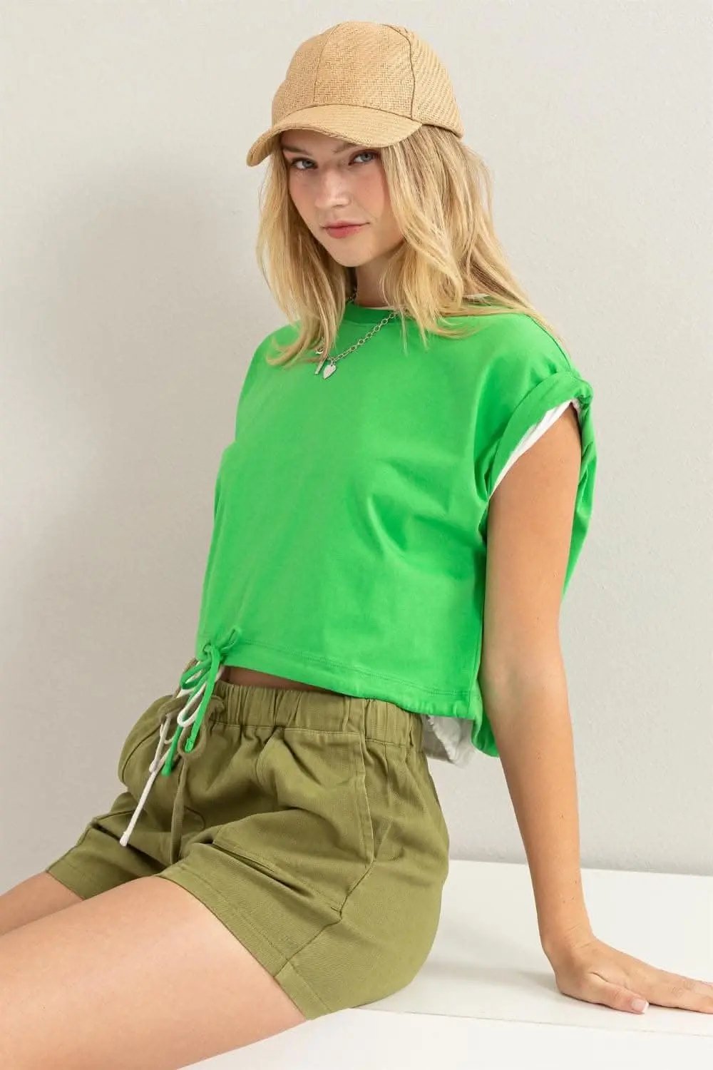 Trendsi Drawstring Crop Top Women's Casual T-Shirt USA Shipped, Trendy