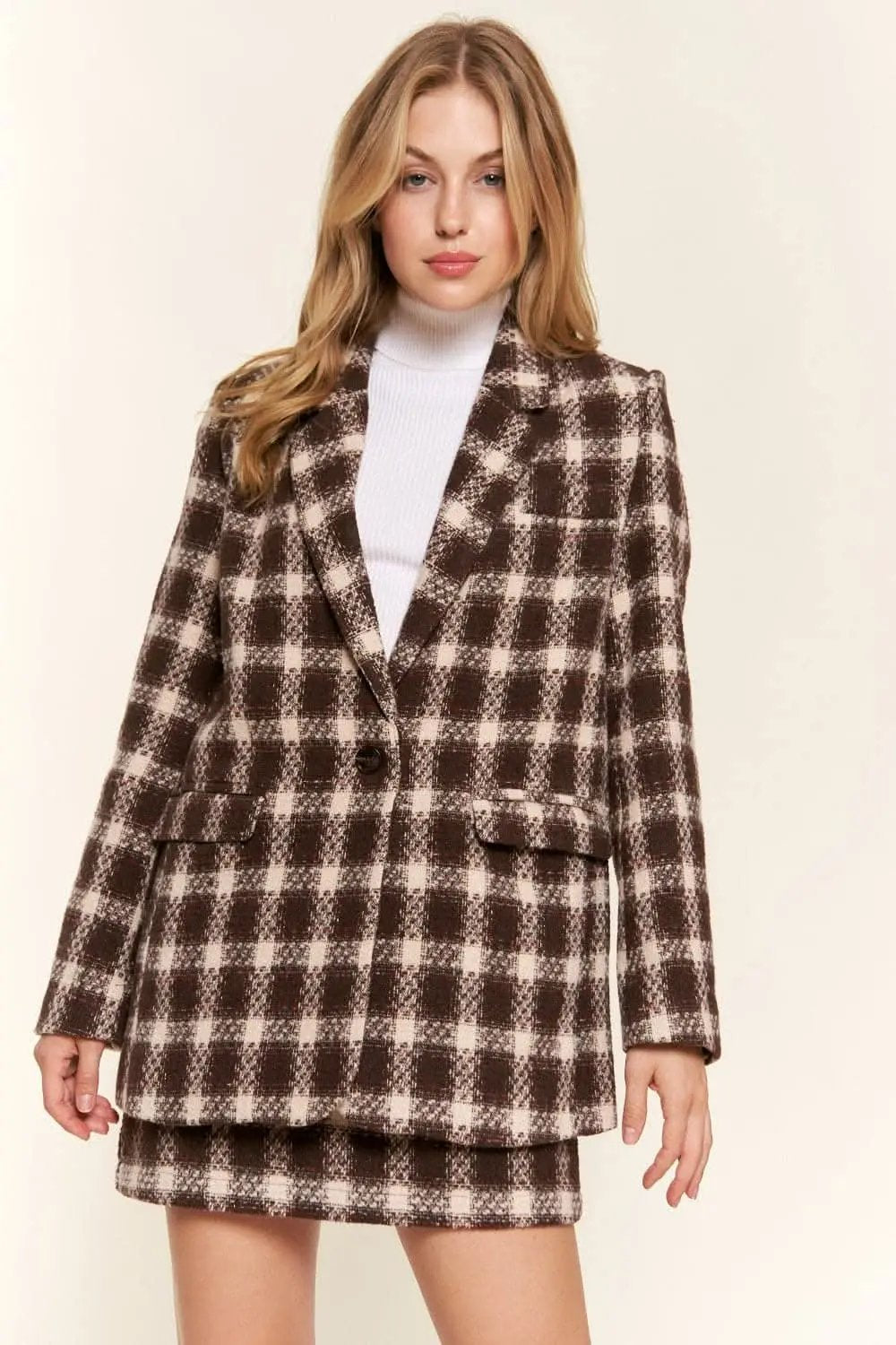 Trendsi Plaid brushed blazer for women