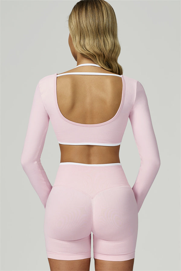 The Prime Line Long Sleeve Crop Top Shorts 2-Piece Set