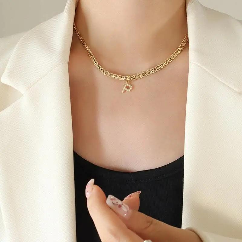 Trendsi Necklaces - Brass zircon letter pendant necklace