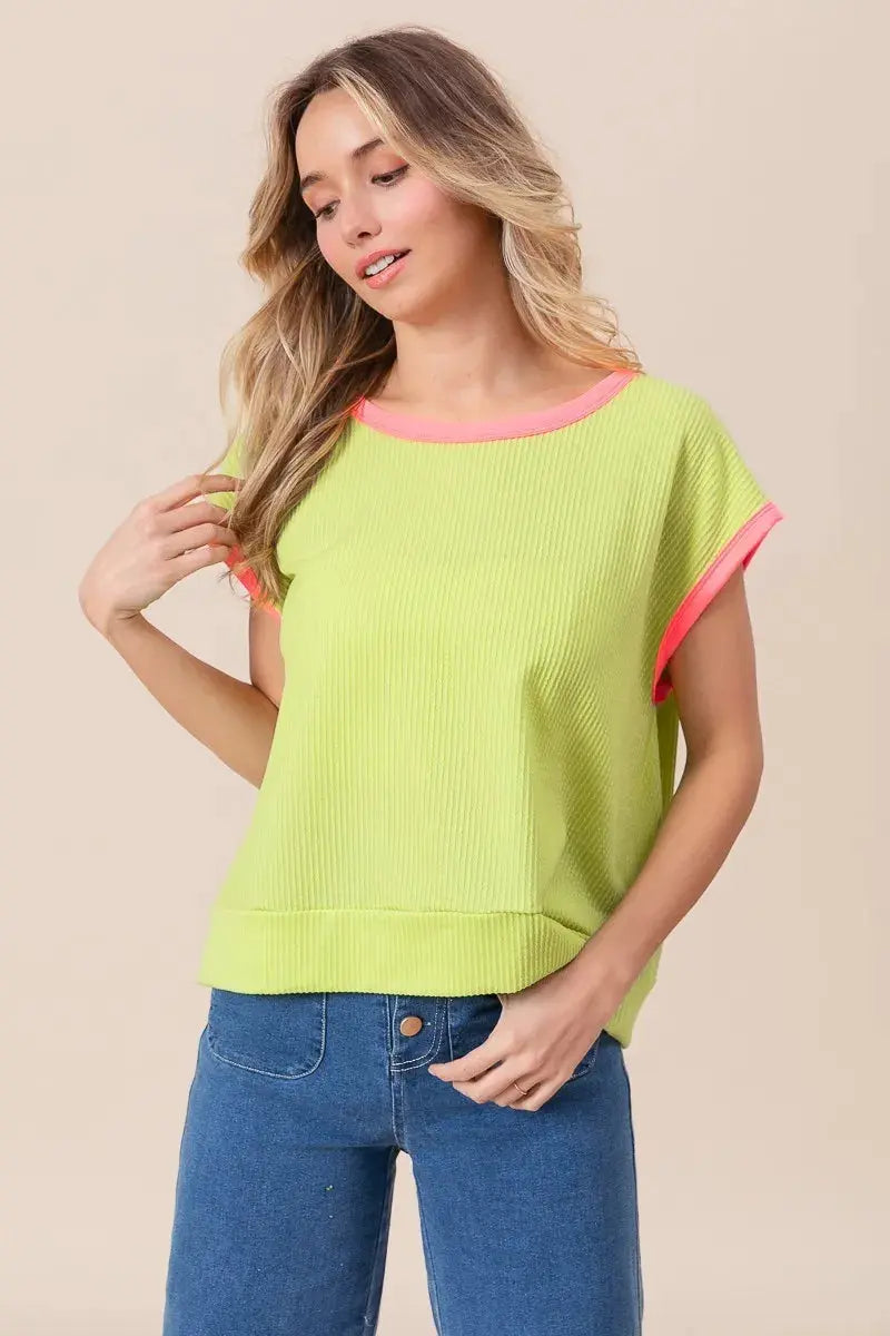 Cord Rib Knit Top - Soft & Comfortable - Casual Tee