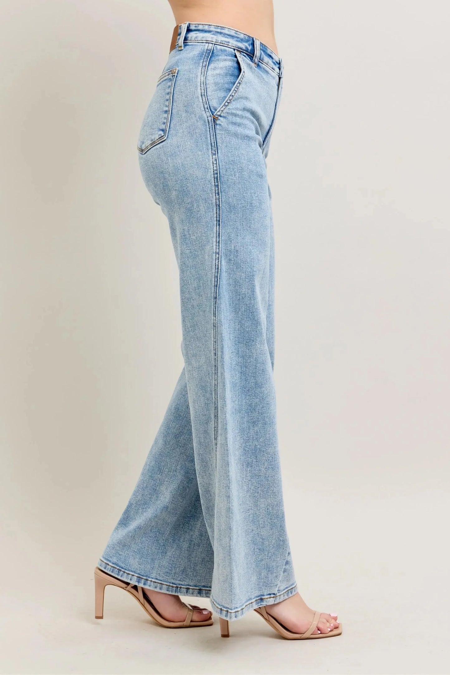 Plus Size Jeans - High Waist Wide Leg - Skewed Inseam Denim