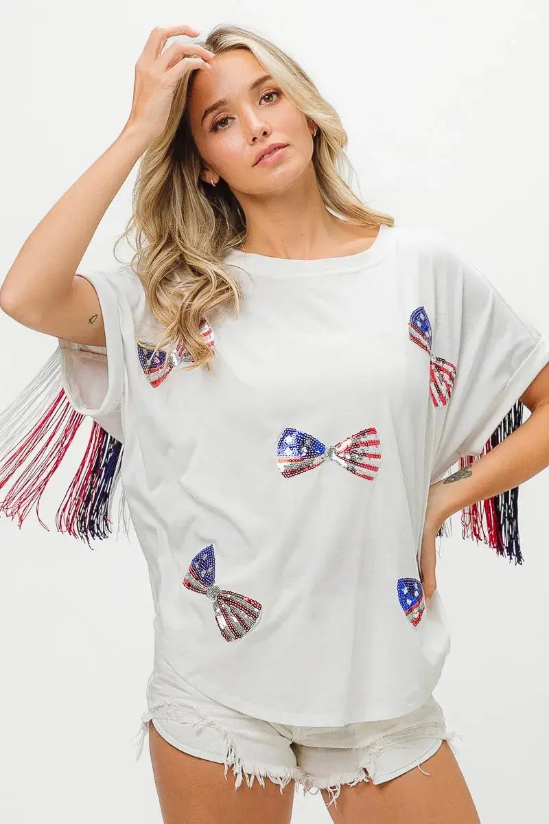 Women's T-Shirt - Sequin Flag - Patriotic USA