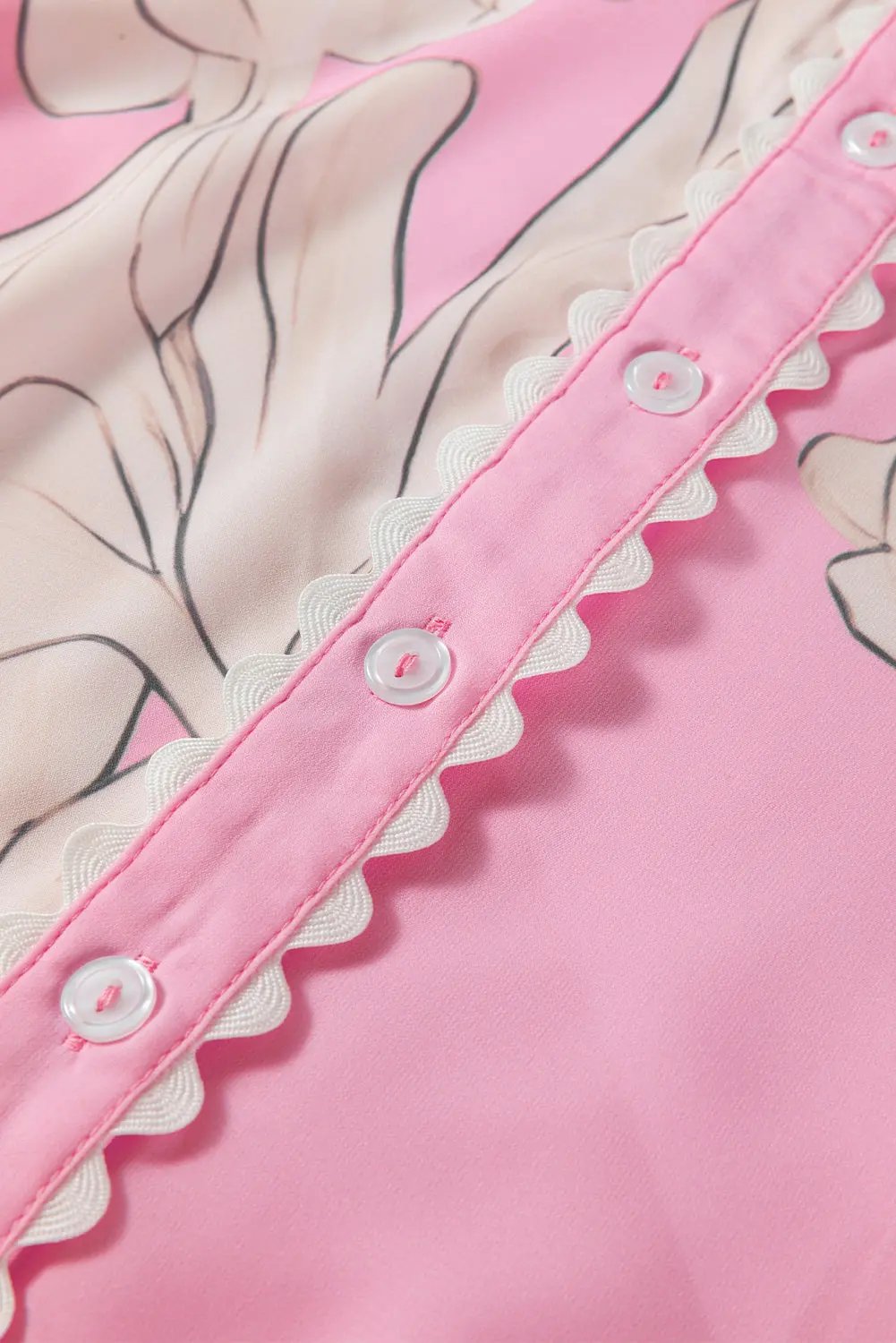 Love Salve Pink Floral Shirt Women's Daily Southern Belle Top Ric Rac Trim Cute